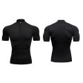 Compression Shirt Men Running Short Sleeve T-shirt Gym Clothes Summer Tight Fitness Polo Shirt Quick Dry Bodybuilding Muscle Tee. 