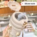 500ml Cute Rabbit Ear Plastic Water Bottles With Straw For Girls Kids Portable Strap Student Bottle With Cup Cover. 