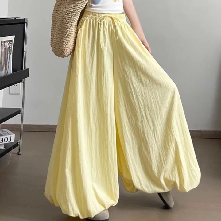 2025 Girls Korean Fashion Wide Leg Pants Female Chic Designer High Waist Trousers Lady Baggy Thin Casual Daily Pants
