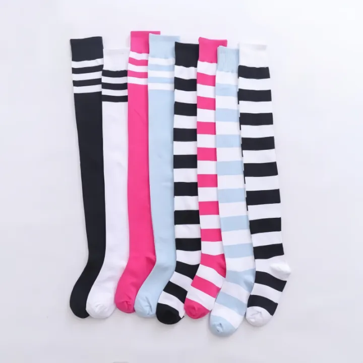 1/2%20Pairs%20Women%20Over%20The%20Knee%20Socks%20Cotton%20Thigh%20High%20Socks%20Black%20White%20Blue%20Colorful%20Striped%20Pattern%20Fashion%20Casual%20Daily%20Wear%20-%20Image%204