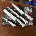 Bass/Zepter 6 Pieces Kitchen Knife Set- Stainless Steel With Leather Covering Handle- Unique Design. 