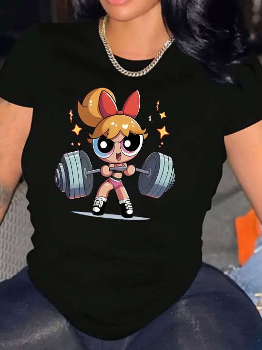 Women'S%20Cute%20Anime%20Lifting%20Weights%20Graphic%20Workout%20Tee%20All-Season%20Gym%20Casual%20for%20Women%20Harajuku%20Sleeve%20Casual%20Aesthetic%20Clothes%20-%20Image%203