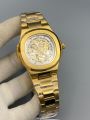 Ghani Watches Premium Skeleton Automatic Watch – Steel Chain | Master Lock | Transparent Back. 