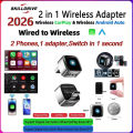 Skilldrive 2026 2 in 1 Mini Wireless CarPlay Adapter 2 Phones One-Tap Switch Android Auto AI Smart Box for Wired CarPlay Car.