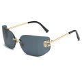Curved One-Piece Sunglasses, Frameless Square Cut-Edge Design, UV400 Protection, Women's High-End Street Style. 