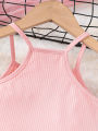 2PCS Summer Children Girl Lovely Clothes Set Pink Sling Short Sleeveless Top+Flower Shorts Daily Casual Wear Kids Girl 4-7 Years. 