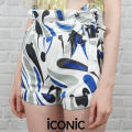 Iconic Blue looknum shorts #2840 Drawstring waist silk satin trim pocket and bow tie waist pants women beach pants. 