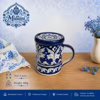 Cover Mug | Mug with Lid | Coffee Mug | Handmade Multani Blue Pottery Cover Mug