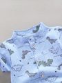 Infant Toddler Summer Dinosaur Print Short Sleeve Shirt And Shorts Set Fashionable Outdoor Standing Collar Top for Kids. 
