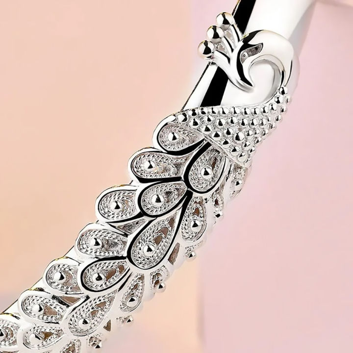 925%20Sterling%20Silver%20Peacock%20Opening%20Screen%20Bracelet%20For%20Women%20Luxury%20Designer%20Texture%20Open%20Bracelets%20Party%20Original%20Jewelry%20Gift%20-%20Image%206