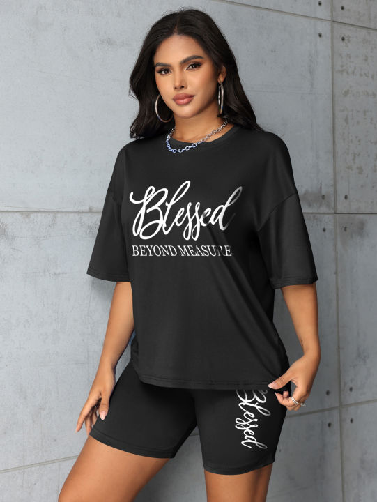 Plus%20size%20sets%20for%20women%20Summer%202%20pieces%20Blessed%20printed%20offers%20and%20liquidation%20everything%20cheap%20elegant%20women's%20sets%20Short%20sets%20-%20Image%203