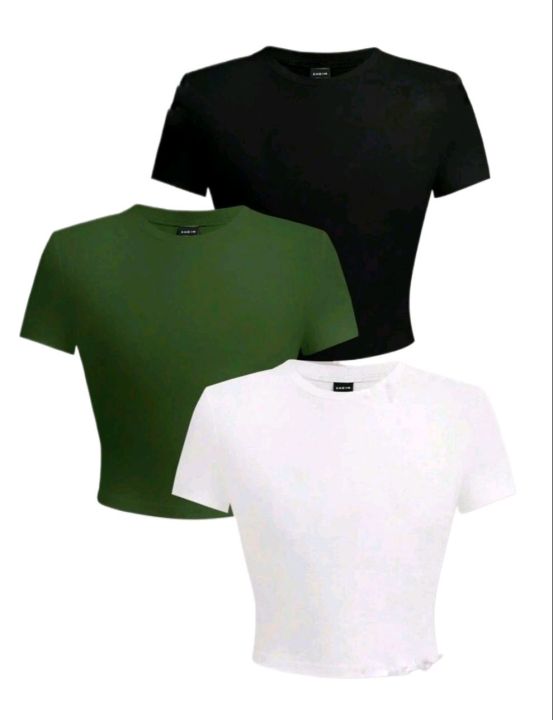 Pack of 3 Unique Colour Plan Premium Quality Crop T shirt for girls Gym wear Sports wear Casual Crop Top T shirt  for girls Women Fashion Clothing