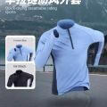Sports quick drying long sleeved men's 2025 autumn and winter warm running T-shirt with half zipper top for outdoor cycling trai. 