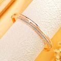 Rose Gold Stainless Steel Plain & Diamond Bangle Bracelet Suitable For Women's Everyday Wear, Cubic Zironia Simulate Diamond Stackable Oval Hinged Bangle Bracelet. 