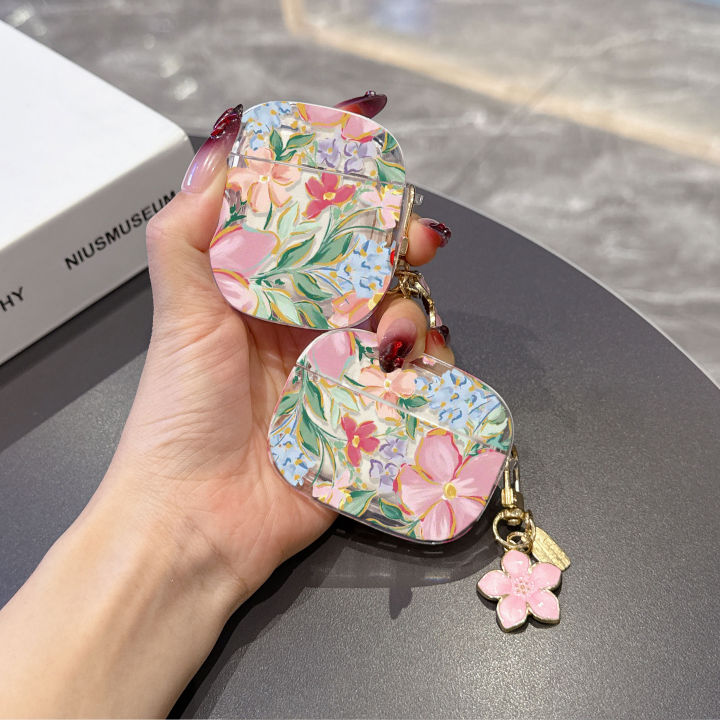 Bluetooth Earphone Case Bag For AirPods 4 Pro2 Flower Cases for Apple AirPods 1 2 3 Pro 2nd Protector Cover Hook