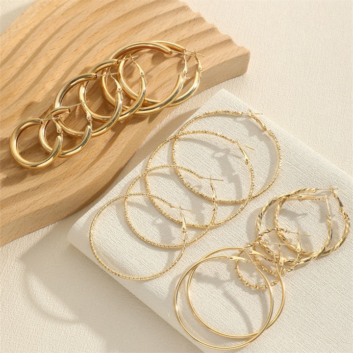 8Pairs%20Simple%20Punk%20Hoop%20Earrings%20Set%20Big%20Circle%20Earrings%20Jewelry%20for%20Women%20Girls%20Ear%20Hoops%20Earring%20Round%20Oversized%20-%20Image%203