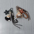 Cute Leather Keychain Cartoon Small Coal Ball Key Chain Creative Plush Bag Pendant Car Metal Keyring Gift. 