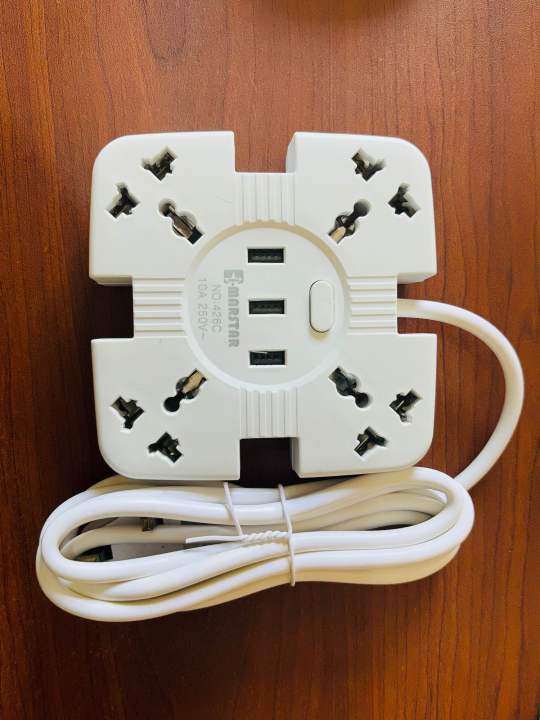Extension Socket Multi Plug Wire Code 4 USB+ Power Socket with 2M Cable ...