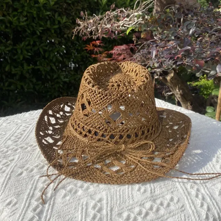 Straw%20Hat%20for%20Women%20Men%20Summer%20Handmade%20Classic%20Vintage%20Hollow%20Out%20%20Western%20Curled%20Wide%20Brim%20Sun%20Hat%20Fishing%20Hat%20Climbing%20Cap%20-%20Image%203