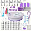 137Piece Ultimate Cake Decorating Kit with Turntable - Stainless Steel Piping Tips, Cupcake & Baking Tools for Creative Desserts.