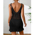 Halter Sleeveless Solid Color Dress Women Summer Vacation Knitted Bikini Cover Up Backless Stylish Beach Dresses. 