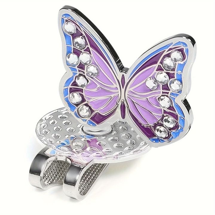 Rhinestone Butterfly Shape Ball Cap Marker with Magnetic Hat Clip , Ideal for Men and Women Golf Enthusiasts