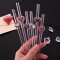 4Pcs Reusable Straws Glass Straws Heart Design with 1 Cleaning Brush for Smoothies Milkshakes Juices ,Valentine's Day . 