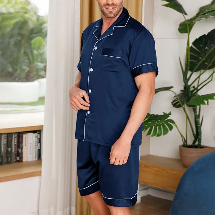 Men's%20Pajamas%20Set%20For%20Summer%20Short%20Sleeve%20Pocket%20Button%20Down%20Shirt%20&%20Shorts%20Pyjama%20Loungewear%20Set%20Sleepwear%20Pijama%20Home%20Clothing%20-%20Image%204