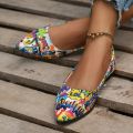 Women's Pointed Toe Graffiti Print Ballet Flats Lightweight Slip-On Non-Slip Fashion Casual Flat Shoes Large Size. 