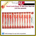 Good Luck DF Ball Pen Red ink 0.6mm (12 Pcs pouch). 