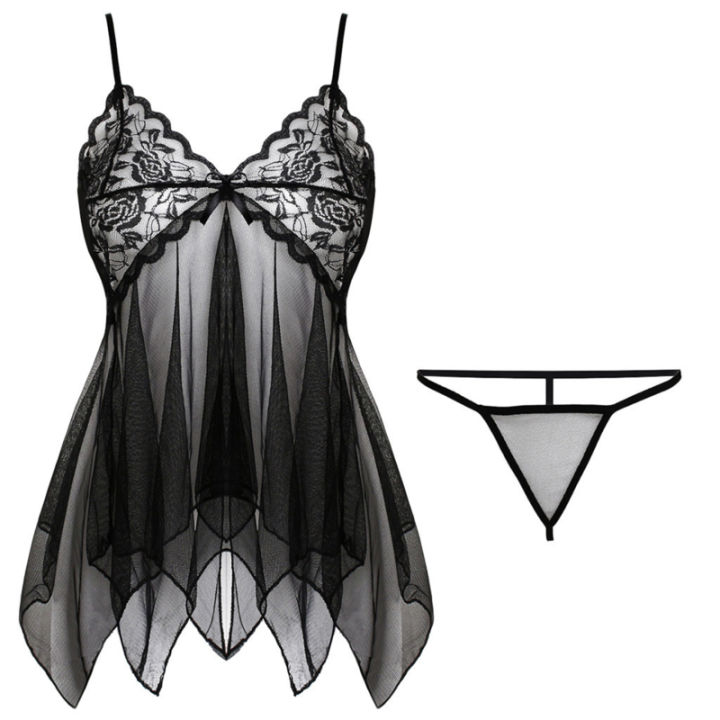 Lingerie%20Women%20Silk%20Lace%20Sleeveless%20Babydoll%20V%20Neck%20Nightdress%20Nightgown%20Short%20Sleepwear%20Night%20Dress%20Underwear%20-%20Image%202