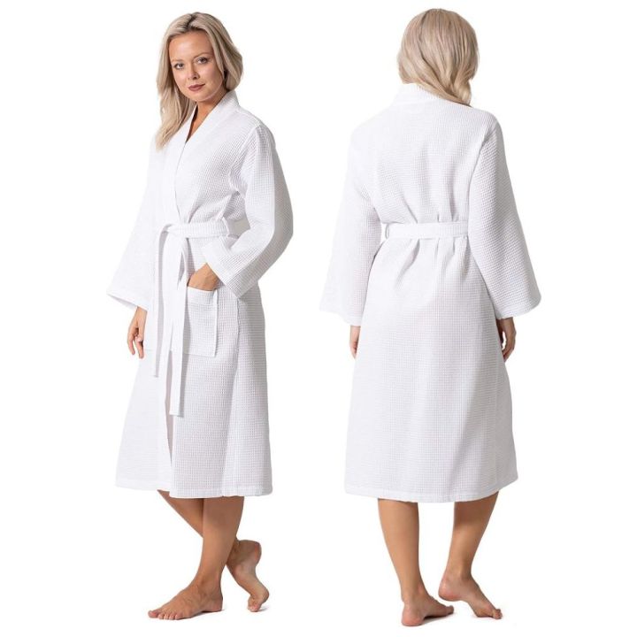 Bath Robe | Waffle 100% Cotton | White | One Size | Daraz.lk