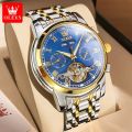 OLEVS 6607 Top Original Automatic Mechanical Watches Men Luxury Skeleton Flywheel Stainless Steel Waterproof Business Wristwatch. 