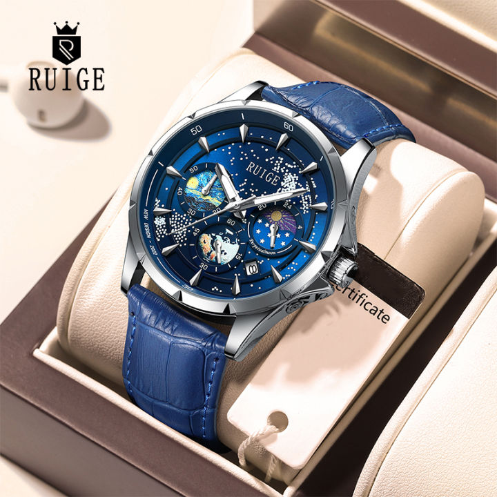 RUIGE Star Sea Watch Fashion Business Quartz Watch Sun, Moon and Star ...
