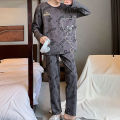 Two-Piece Set Autumn Winter Women Pajamas Men Long-Sleeved Cartoon Letters Bear Pullover Sleepwear Ladies Big Size Homewear.