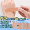 100pcs Flexible Fabric Adhesive Bandage Breathable Elastic Knuckle Bandage Assorted Bulk Fingertip Bandages for First Aid and Wo. 