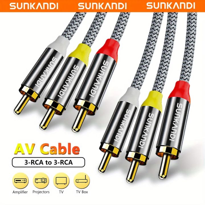 SUNKANDI Audio Video RCA Cable，3RCA Male to 3RCA Male 24K Gold Plated ...