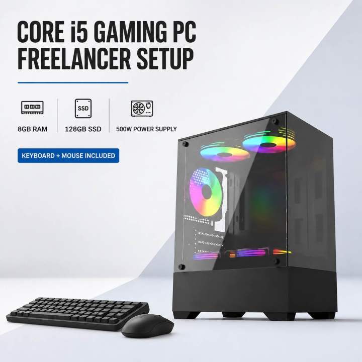 Intel Core i5 Gaming PC Freelancer Setup 8GB RAM 128GB SSD 500W Power Supply with Keyboard Mouse