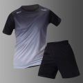 Summer men gradually color fast-drying short-sleeved shorts sports suit teenagers leisure running fitness relaxed plus-size suit. 