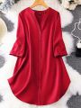 Roll Tab Sleeve flat collar Neck Button Front Shirt For Women's Girls Wear. 
