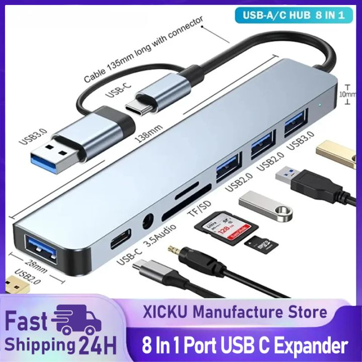 8 In 1 Port USB C Expander USB 3 Hub Type-C Splitter Type C Dock ...