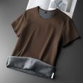 Men Thermal Underwear T-shirt Fleece Thickened Short Sleeve Slim Round Neck Bottom Shirt Velvet Comfortable Top.