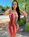 Spring/Summer Women's Colorful Tie Dye Print Off Shoulder Wrapped Chest Dress. 