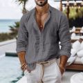 Cotton Linen Shirt for Men Summer Beach Style Solid Color Single Breasted Breathable Shirts Lightweight Stylish Button Tops.