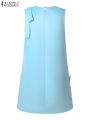 ZANZEA Women Elegant Sleeveless Mini Dress Korean Decor Flower Bow Tank Robe 2024 Autumn Round Neck Vestidos Holiday Party Dress.