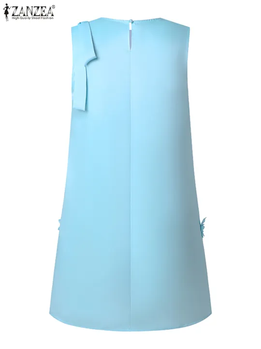 ZANZEA%20Women%20Elegant%20Sleeveless%20Mini%20Dress%20Korean%20Decor%20Flower%20Bow%20Tank%20Robe%202024%20Autumn%20Round%20Neck%20Vestidos%20Holiday%20Party%20Dress%20-%20Image%205