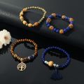 New 4pcs Vintage Bracelet Ladies Light Luxury Style Multi Color System Stone Tassel Multi Layer Beads Leaf Pendant Jewelry. 