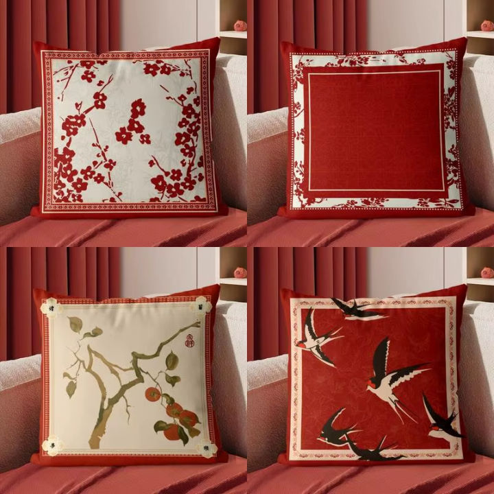 Chinese Style Floral & Bird Design Pattern Printed Pillowcase Cover Home Living Room Sofa Cushion Cover Children Room Decoration