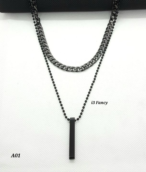 Men 3D Spiral Rectangle Cool Vertical Pendant Necklace with Neck Chain  for Men Women