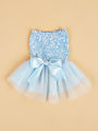 Pet Dress Dog Princess Cloth Sequin Bowknot Puppy Dresses with Tulle Doggie Kitten Costume. 